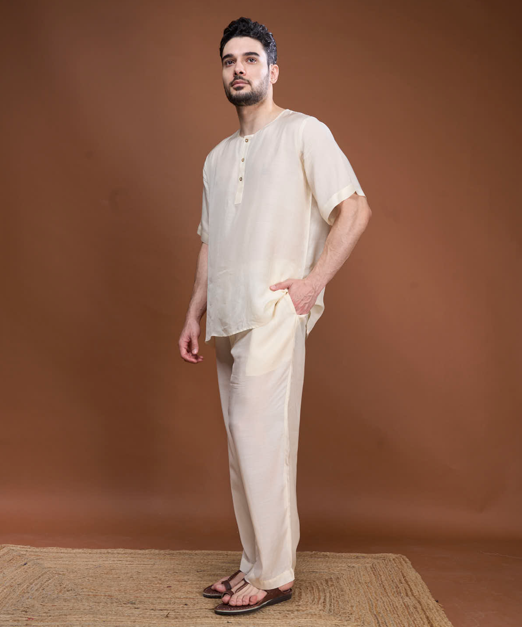 Men's Vishraam Cream Kurta Pajama Set