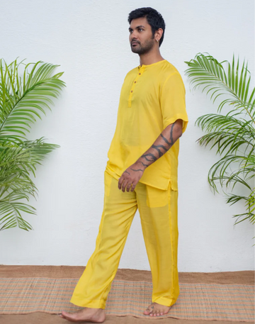 Men's Vishraam Yellow Kurta Pajama Set