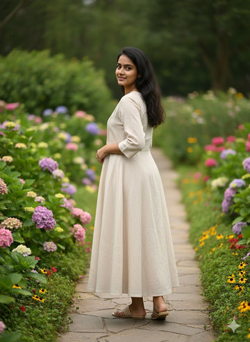 Linen Panel Dress Teal Off-white