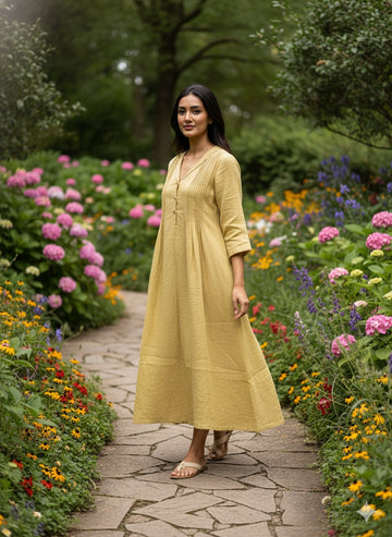 Linen Shawls Collar Dress Yellow
