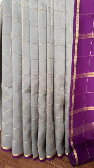 Mysore Silk Saree Gold Lace (S8G126CPB-WB) Grey
