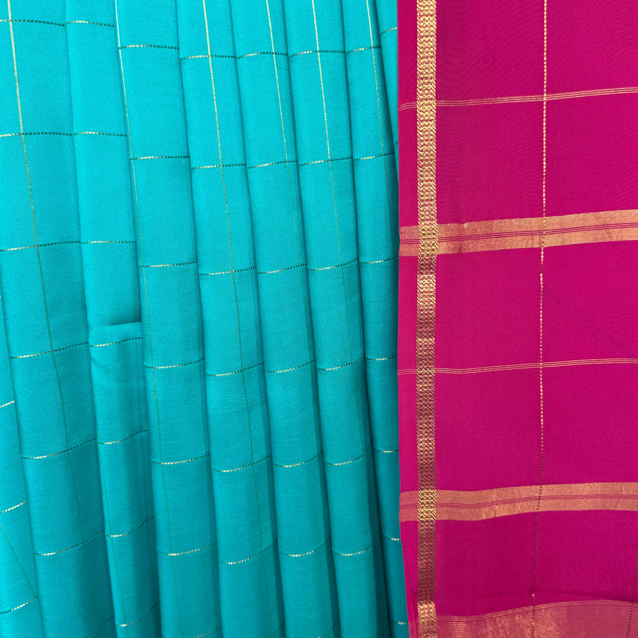 Mysore Silk Saree Gold Lace (S8G126CPB-WB) Blue-Pink