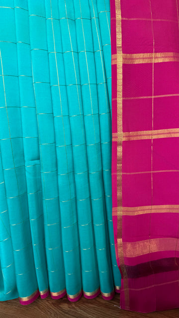 Mysore Silk Saree Gold Lace (S8G126CPB-WB) Blue-Pink