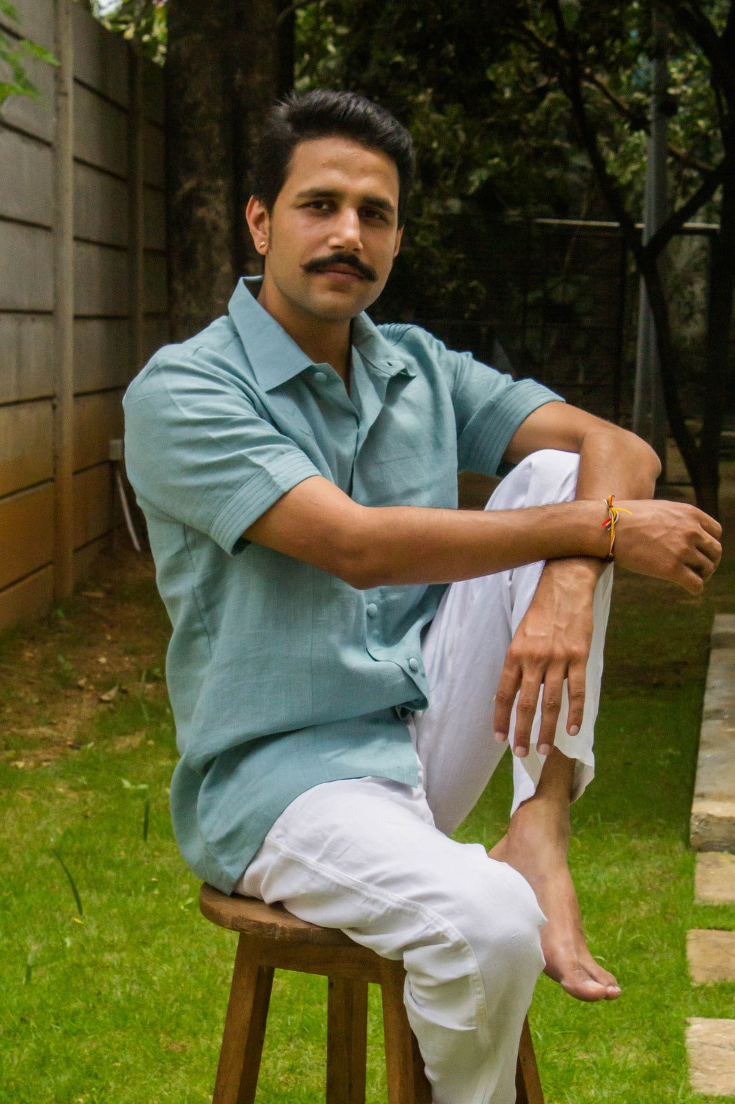 Linen Collar Detail Shirt Teal