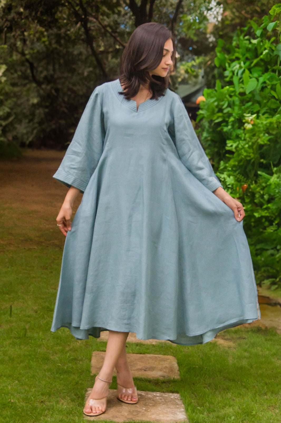 Linen Panel Dress Teal