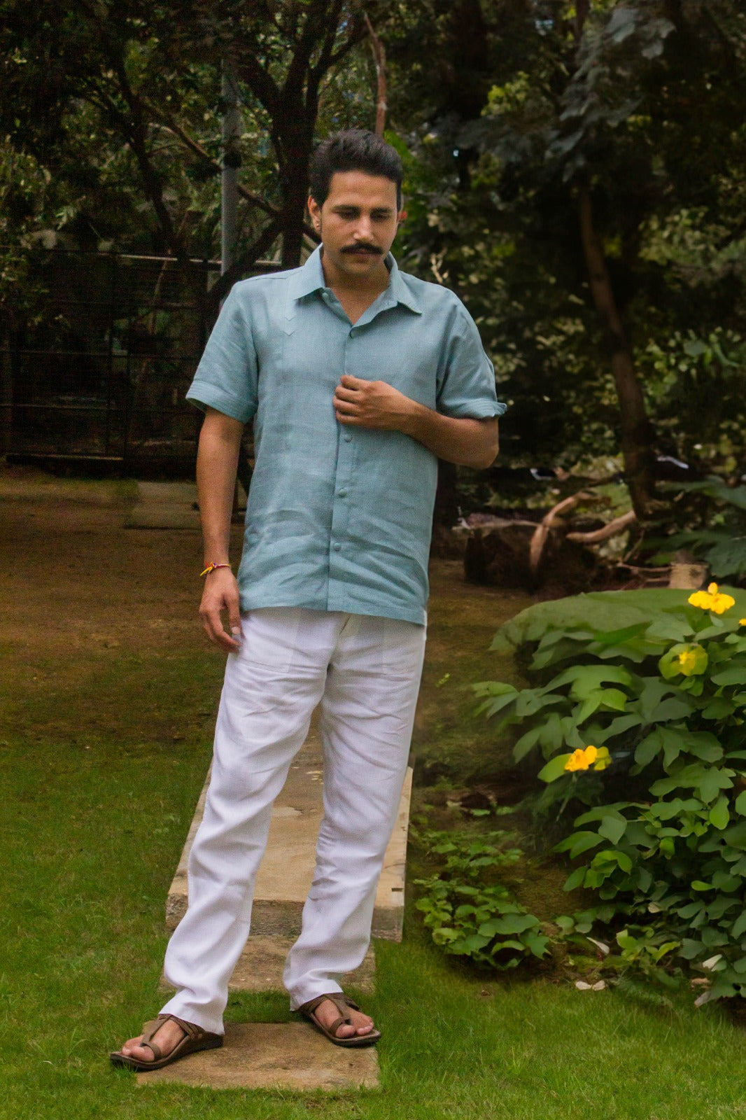 Linen Collar Detail Shirt Teal