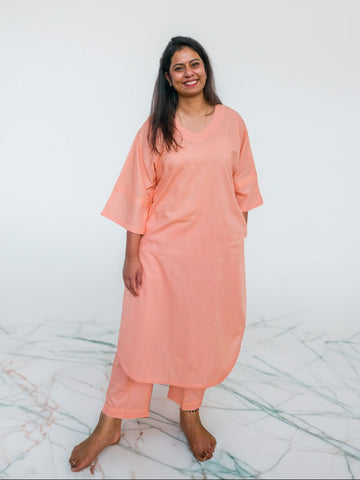 Peach Cotton Anti-fit Coord Set