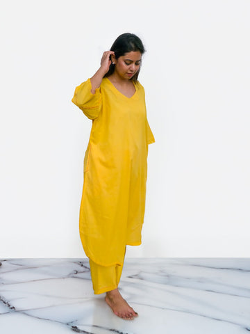 Yellow Cotton Anti-fit Coord Set