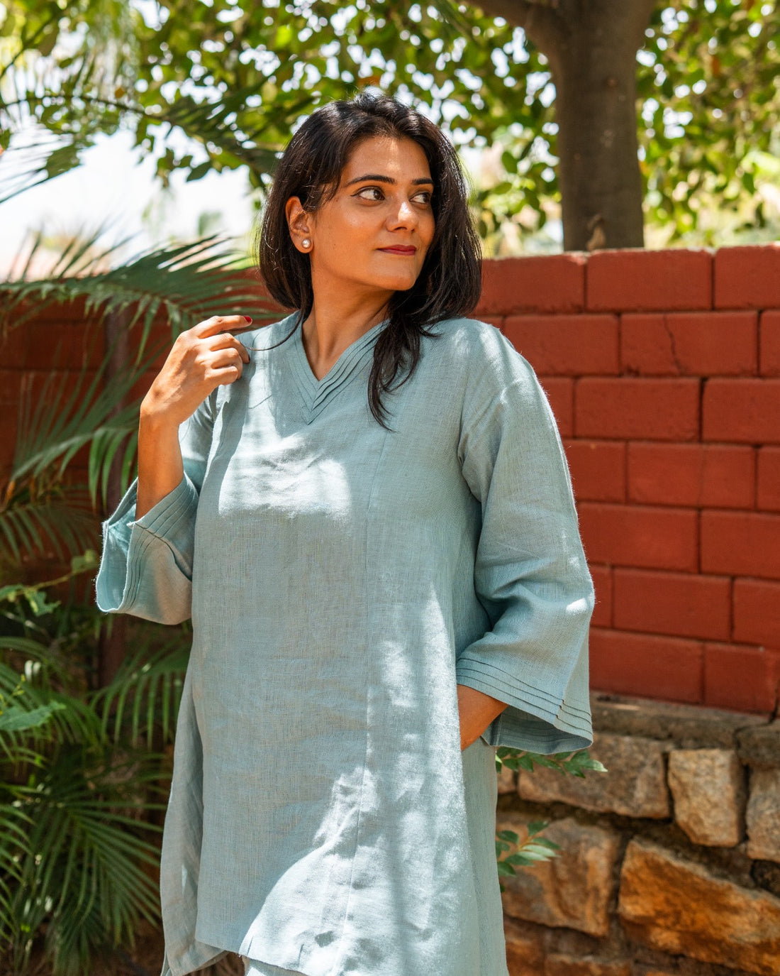 Pure Linen A-line Coord Set Teal