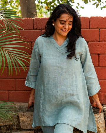 Pure Linen A-line Coord Set Teal