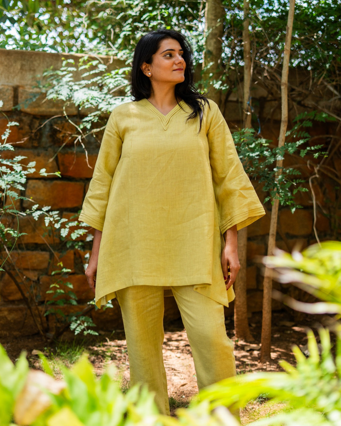 Pure Linen A-line Coord Set Yellow