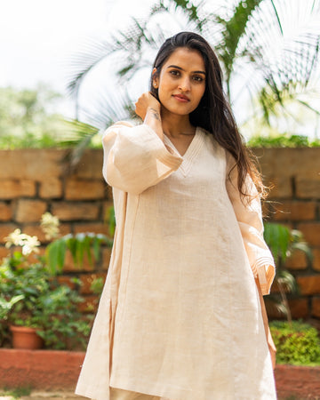 Pure Linen A-line Coord Set Beige