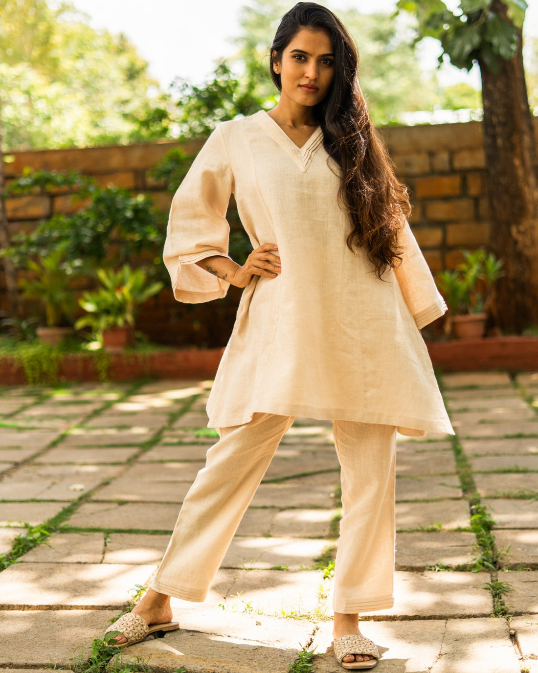 Pure Linen A-line Coord Set Beige