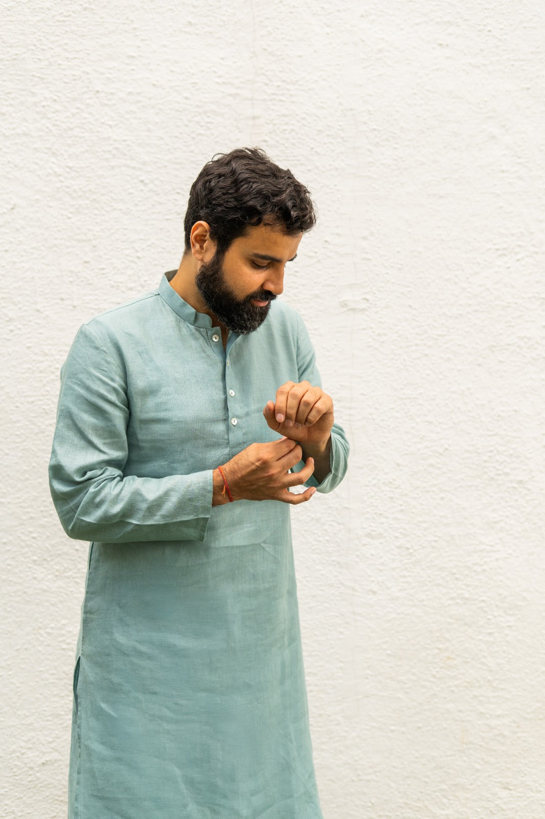 Men's Pure Linen Long Kurta Teal