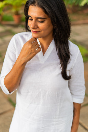 Pure Linen Overlap Neck Long Kurti