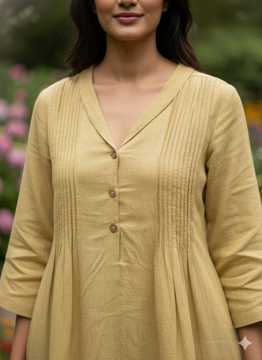Linen Shawls Collar Dress Yellow