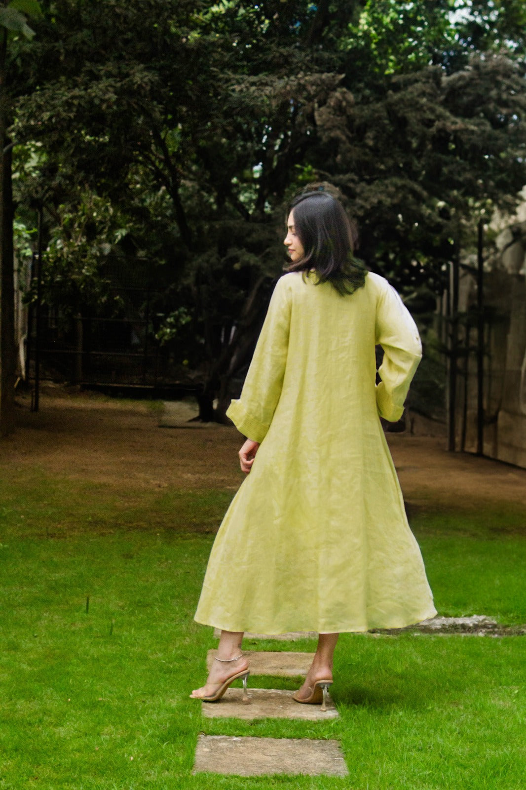Linen Shawls Collar Dress Yellow