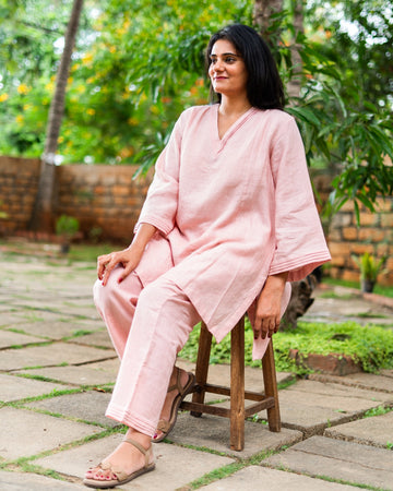 Pure Linen A-line Coord Set Pink