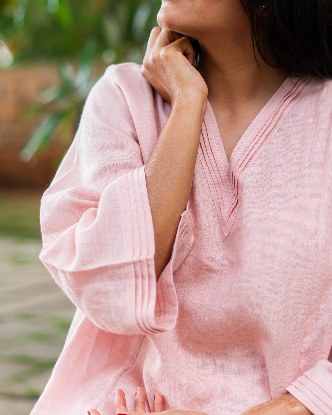 Pure Linen A-line Coord Set Pink