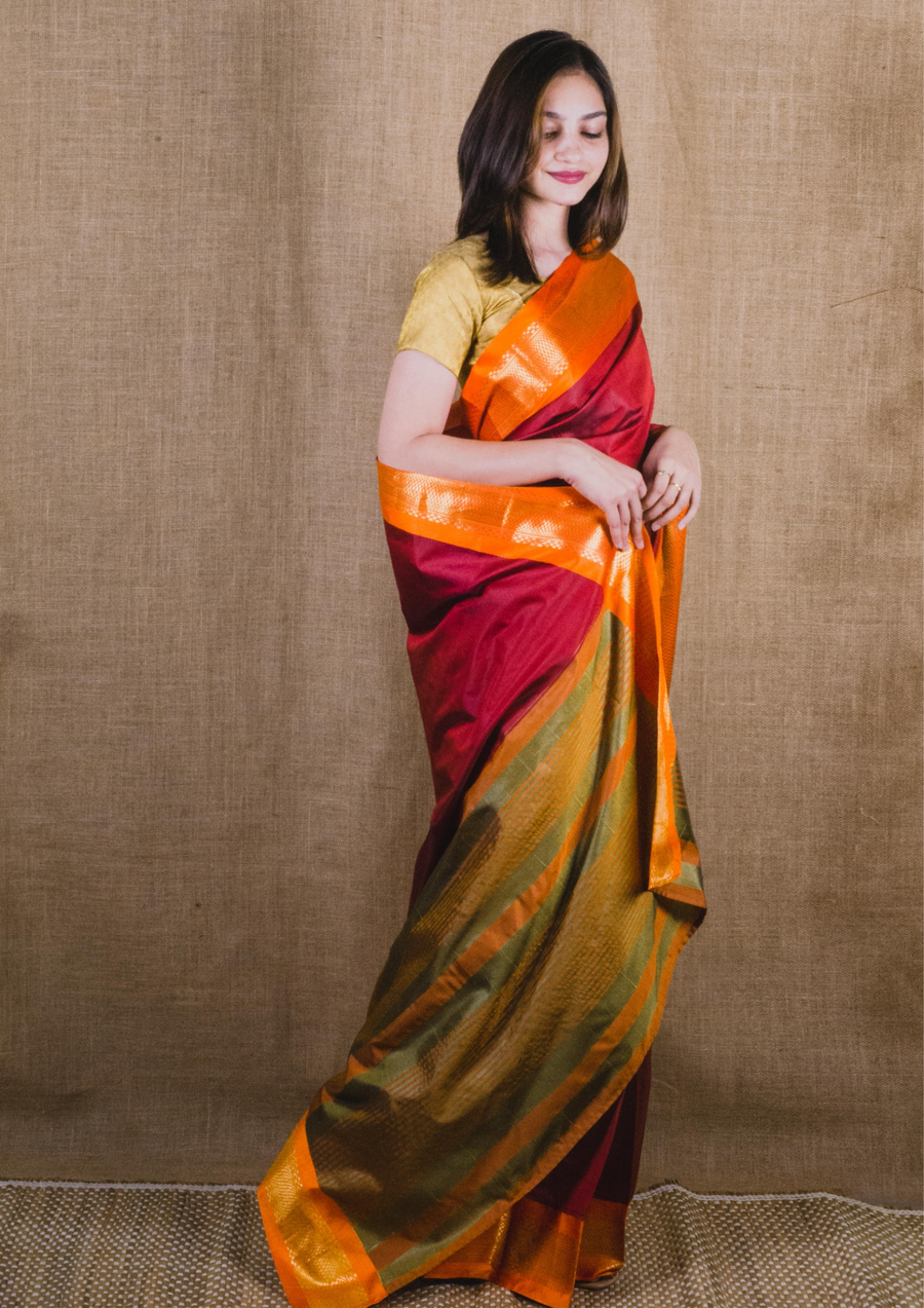 Maroon with Orange Border